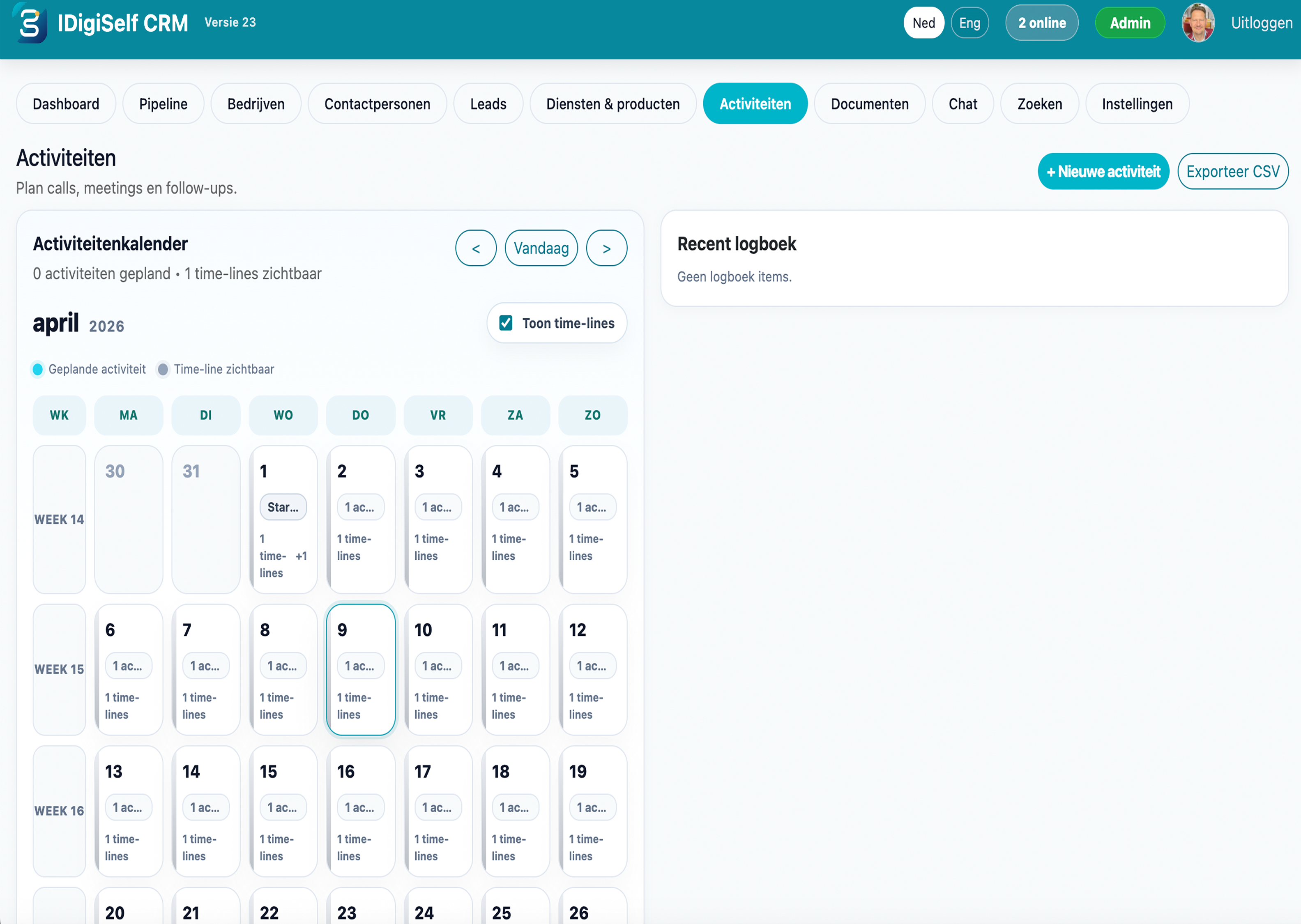 Simmeo Revenue SR – CRM scherm 1